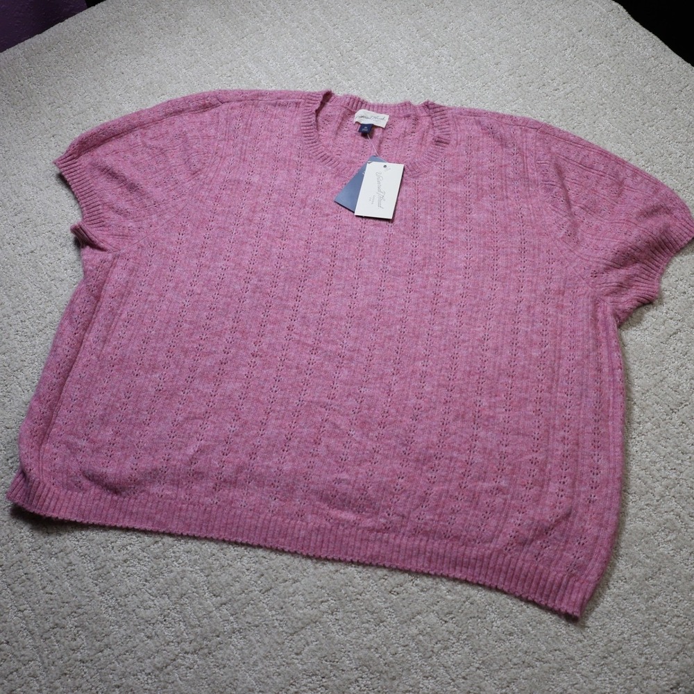 Universal Thread Pink Pointelle Knit Short Sleeve Sweater Crew Neck Plus Size 3X